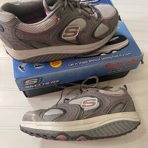 Skechers Womens 8.5 Shape Ups Gray Purple Walking Toning Sneakers Shoes
